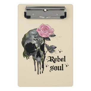 Rebel Soul - Gotische schedel met roze roos Mini Klembord