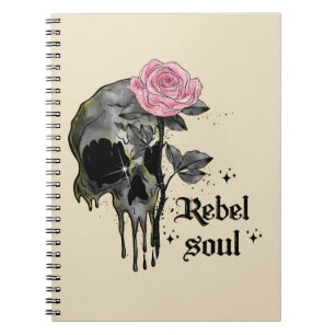 Rebel Soul - Gotische schedel met roze roos Notitieboek