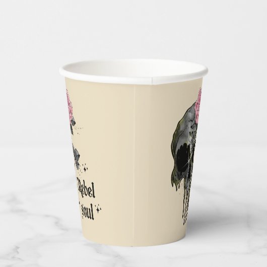 Rebel Soul - Gotische schedel met roze roos Papieren Bekers (Rechts)