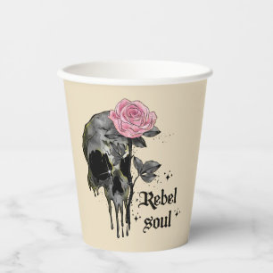 Rebel Soul - Gotische schedel met roze roos Papieren Bekers