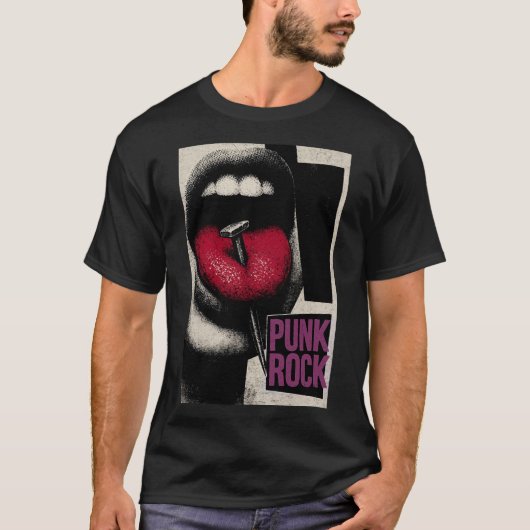 Rebel Tongue: Vintage Punk Statement T-shirt (Voorkant)