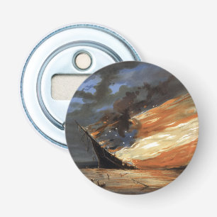 Rebel vlaggenschip van de burgeroorlog in brand do button flesopener