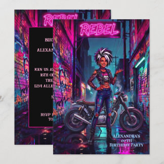 Rebel Vrouw Verjaardag Graffiti Motorfiets Steeg Kaart