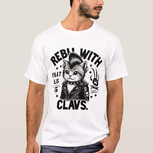 Rebel With Claws Punk Cat Edgy Rock Style Cat T-shirt (Voorkant)