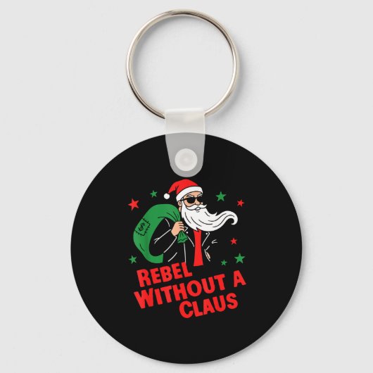 Rebel Without A Claus– Cool Santa leren jas C Sleutelhanger (Voorkant)