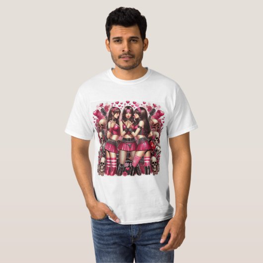 Rebeldía Rockera: Belleza y Pasión en Rosa y Rojo T-shirt (Voorkant volledig)