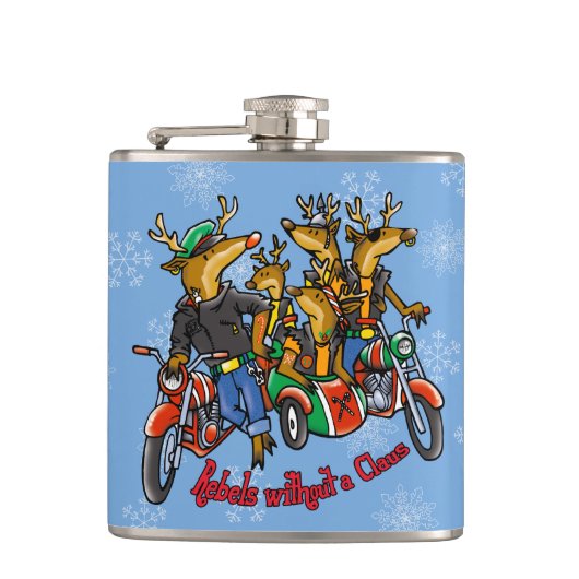 Rebellen zonder Claus Reindeer Blue Holiday Heupfles (Voorkant)