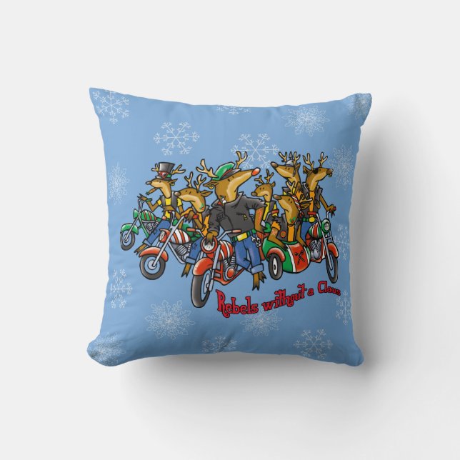 Rebellen zonder Claus Reindeer Blue Holiday Kussen (Voorkant)