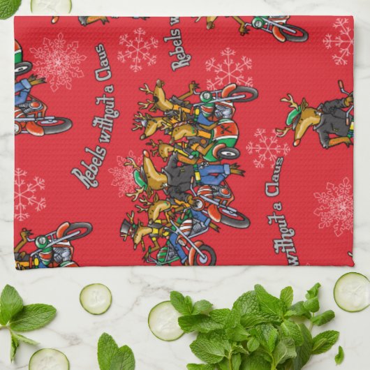 Rebellen zonder Claus Reindeer Red Holiday Theedoek (Gevouwen)