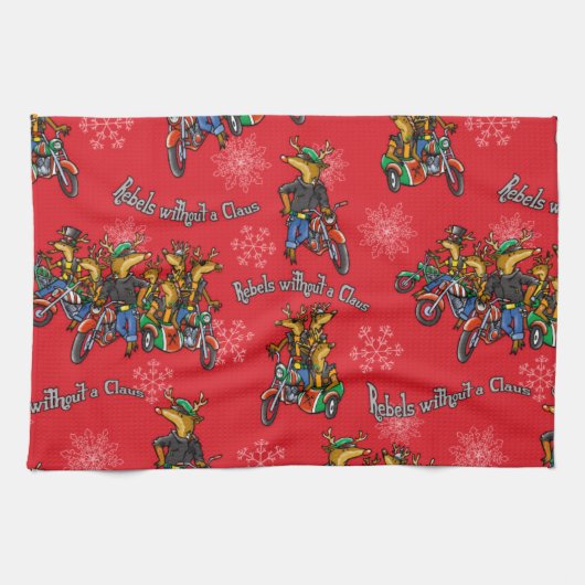 Rebellen zonder Claus Reindeer Red Holiday Theedoek (Horizontaal)