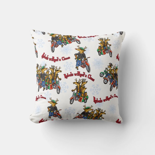 Rebellen zonder Claus Reindeer Silver Holiday Kussen (Voorkant)