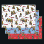 Rebellen zonder een Claus Rendier Holiday Trio Inpakpapier Vel<br><div class="desc">Humoristische illustratie van de rendiermotorbende die op zoek is naar hun leider,  Santa Claus. Dit ontwerp is beschikbaar op een verscheidenheid van producten voor het huis en kleding voor het hele gezin. Dit trio bestaat uit witte,  rode en blauwe achtergronden.</div>
