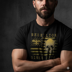 Rebellie 1776 Amerikaanse Vlag Schedel T-shirt