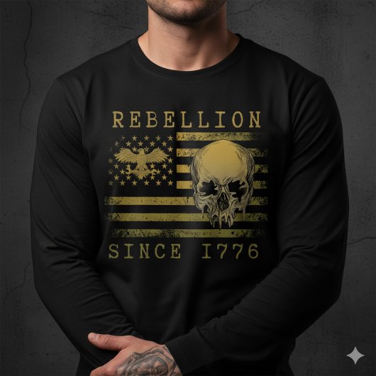Rebellion 1776 American Flag Skull Long Sleeve Tee Tri-Blend Shirt