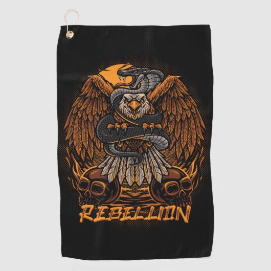 Rebellion Bald Eagle en Skulls Golfhanddoek (Voorkant)