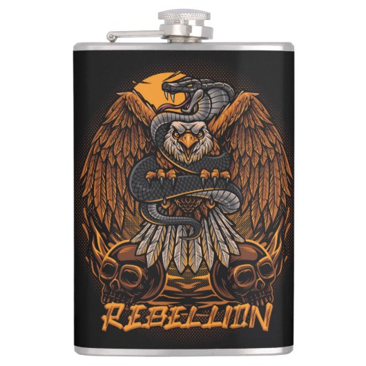 Rebellion Bald Eagle, Snake en Skulls Heupfles (Voorkant)