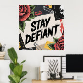 Rebellious Design: "Stay Defiant" Punk Slogan Poster (Thuiskantoor)