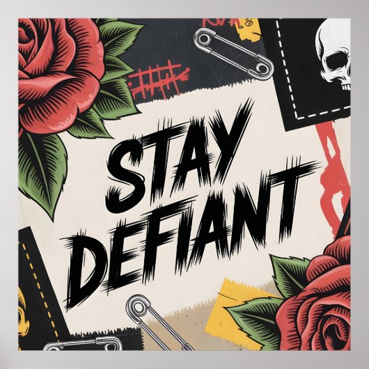 Rebellious Design: "Stay Defiant" Punk Slogan Poster (Voorkant)