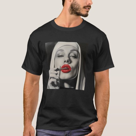 rebellious nun with lipstick, rebellious nun  1 t-shirt (Voorkant)