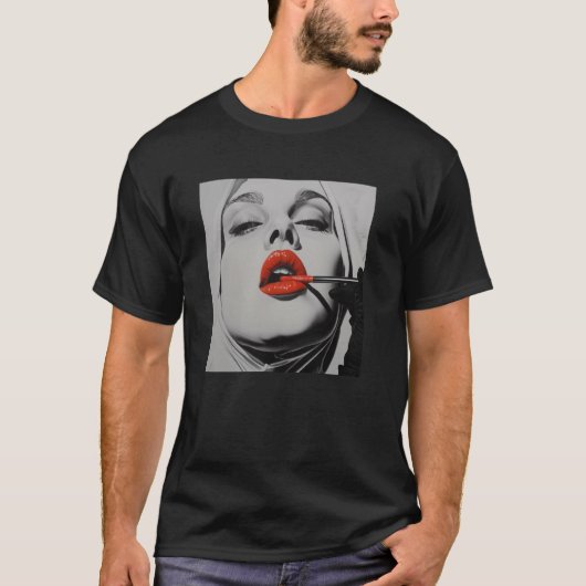 rebellious nun with lipstick, rebellious nun t-shirt (Voorkant)