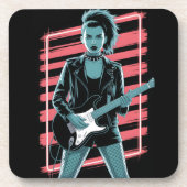 Rebellious Rock Star: Female Guitarist in Leather Bier Onderzetter (Voorkant)