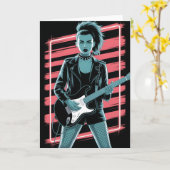 Rebellious Rock Star: Female Guitarist in Leather Kaart (Gele Bloem)