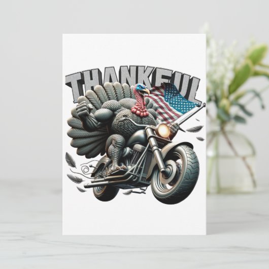 Rebellious Thanksgiving Turkey Riding a Motorcycle Kaart (Staand voorkant)