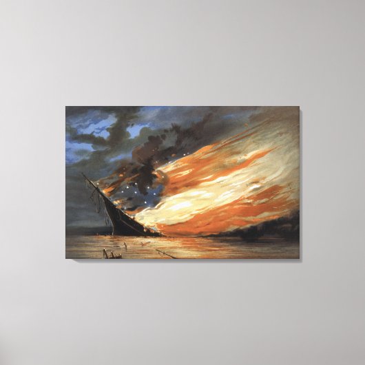 Rebels Burgeroorlog vlaggenschip bij brand Amerika Canvas Afdruk (Voorkant)