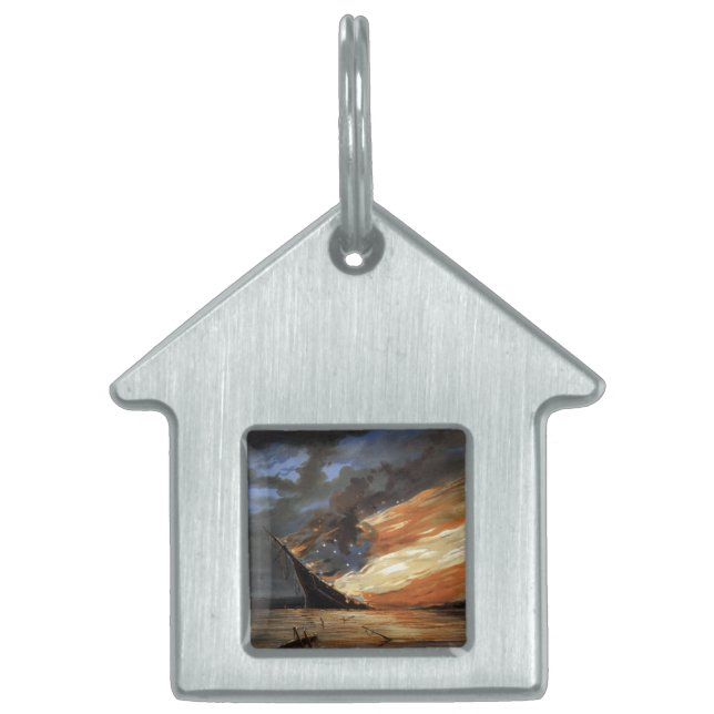 Rebels Burgeroorlog vlaggenschip bij brand Amerika Huisdieren Naamplaatje (Voorkant)