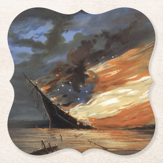 Rebels Burgeroorlog vlaggenschip bij brand Amerika Kartonnen Onderzetters (Voorkant)