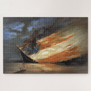 Rebels Burgeroorlog vlaggenschip bij brand Amerika Legpuzzel