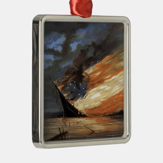 Rebels Burgeroorlog vlaggenschip bij brand Amerika Metalen Ornament (Rechts)