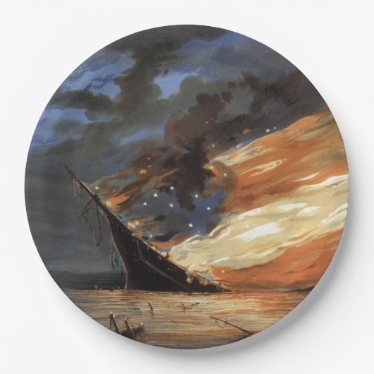 Rebels Burgeroorlog vlaggenschip bij brand Amerika Papieren Bordje (Voorkant)