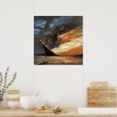 Rebels Burgeroorlog vlaggenschip bij brand Amerika Poster (Keuken)