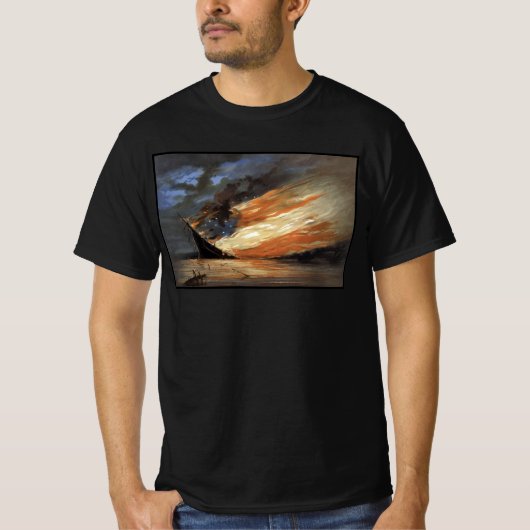 Rebels Burgeroorlog vlaggenschip bij brand Amerika T-shirt (Voorkant)