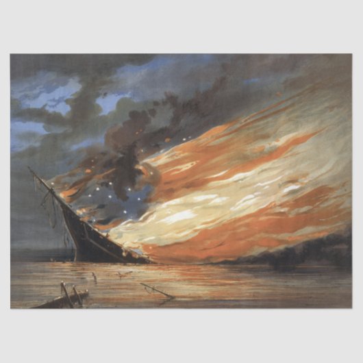 Rebels Burgeroorlog vlaggenschip bij brand Amerika Tissuepapier (Voorkant)