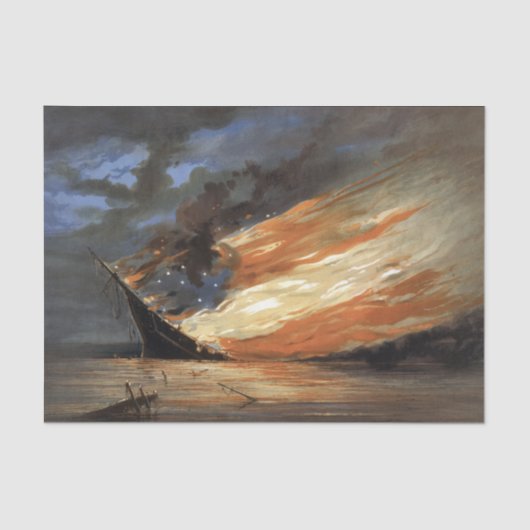 Rebels Burgeroorlog vlaggenschip bij brand Amerika Tissuepapier (Voorkant)