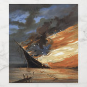 Rebels Burgeroorlog vlaggenschip bij brand Amerika Wijn Etiket (Enkel label)