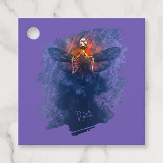 Rebirth. Skeleton with wings rising up Bedankjes Labels (Voorkant)