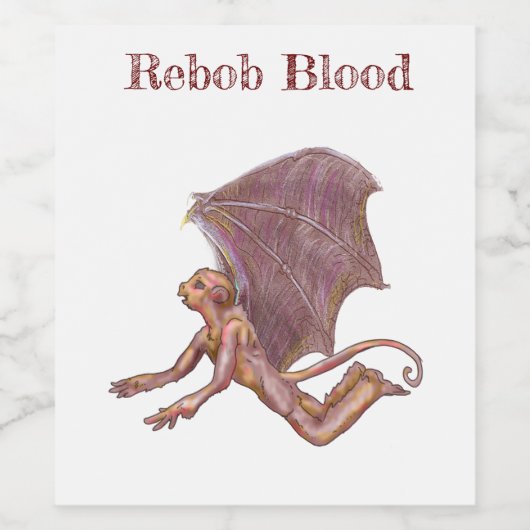 Rebob bloed grappig liefde schattig vliegen aap wijn etiket (Enkel label)