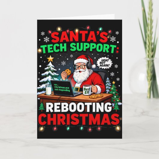 Rebooting Funny Santa's Tech Support Christmas Com Kaart (Voorkant)