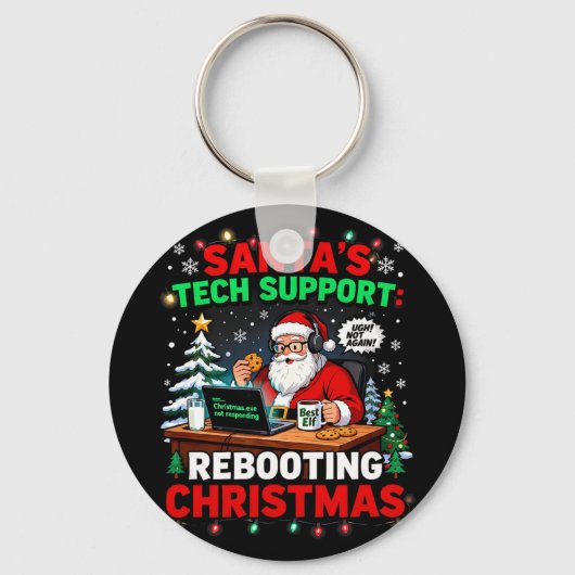 Rebooting Funny Santa's Tech Support Christmas Com Sleutelhanger (Voorkant)