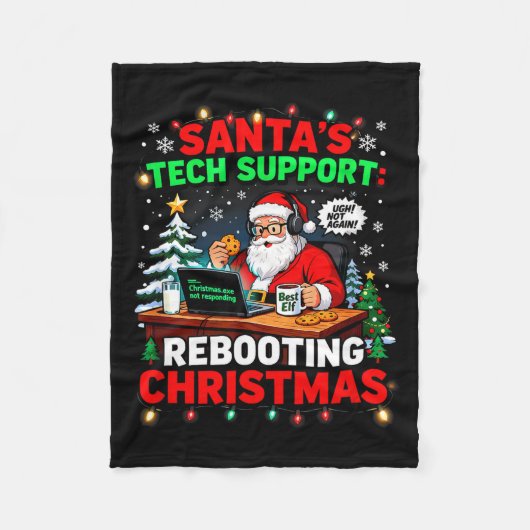 Rebooting Funny Santa's Tech Suprt Christmas Compu Fleece Deken (Voorkant)