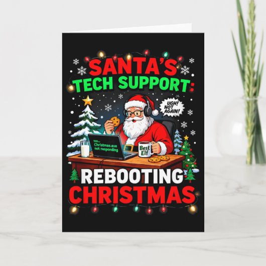 Rebooting Funny Santa's Tech Suprt Christmas Compu Kaart (Voorkant)