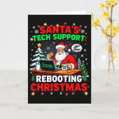 Rebooting Funny Santa's Tech Suprt Christmas Compu Kaart (Gele Bloem)