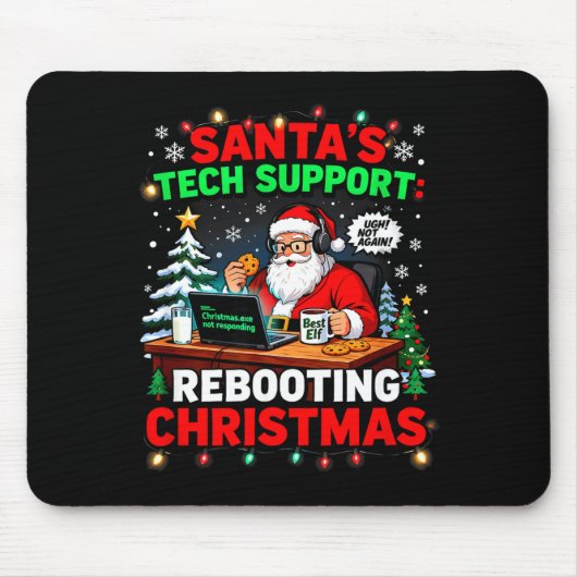 Rebooting Funny Santa's Tech Suprt Christmas Compu Muismat (Voorkant)