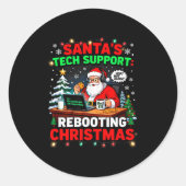 Rebooting Funny Santa's Tech Suprt Christmas Compu Ronde Sticker (Voorkant)