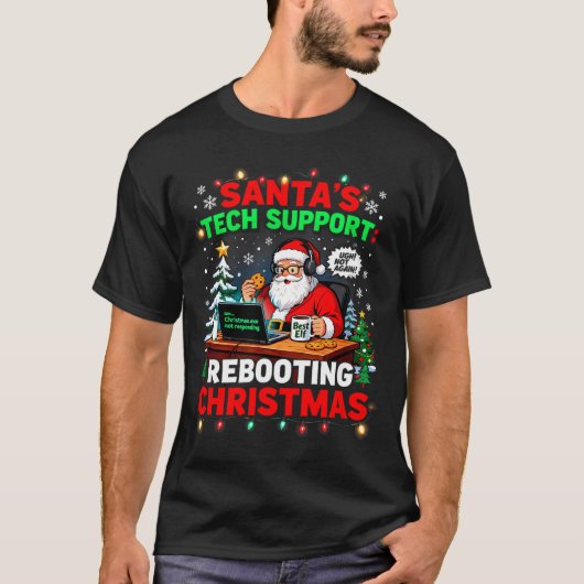 Rebooting Funny Santa's Tech Suprt Christmas Compu T-shirt (Voorkant)