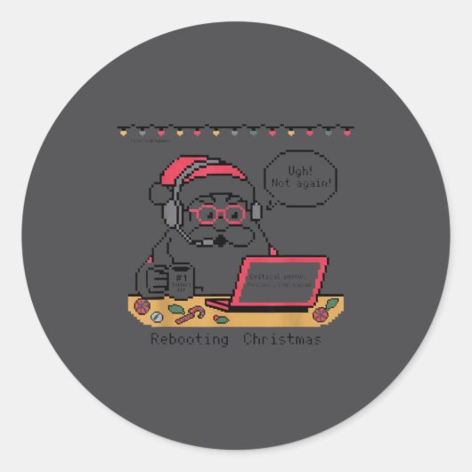 Rebooting Tech Santa Support Humor s Ronde Sticker (Voorkant)
