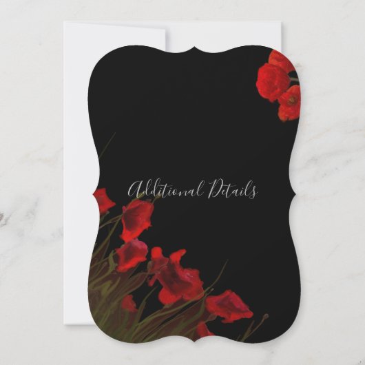 Rec and Black Poppies Gothic Wedding Invitation Kaart (Achterkant)